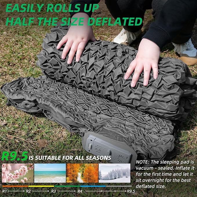 Self Inflating Sleeping Pad with Electric Pump, 4โUltra-Thick Memory Foam Camping Mattress Pad, Ultralight Camping Sleeping Pad, 9.5 R-Value Insulated Sleeping Mat for Car Travel