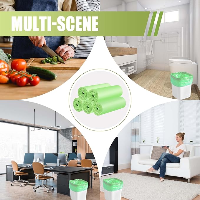 Zhuqing 1.2 Gallon Trash Bags, 5L Biodegradable Garbage Bags, 120 Counts Compost Wastebasket Liners Bags for Kitchen Bathroom Office, Green