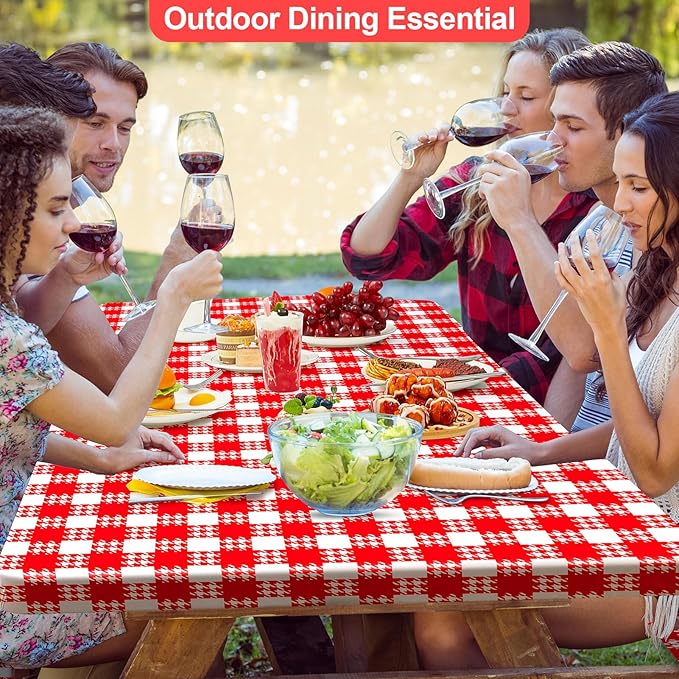 Picnic Table Cover with Bench Covers Portable Table Cloth Built-in Storage Pocket Picnic Table Covers with Elastic Waterproof Camping Essentials for RV Camping