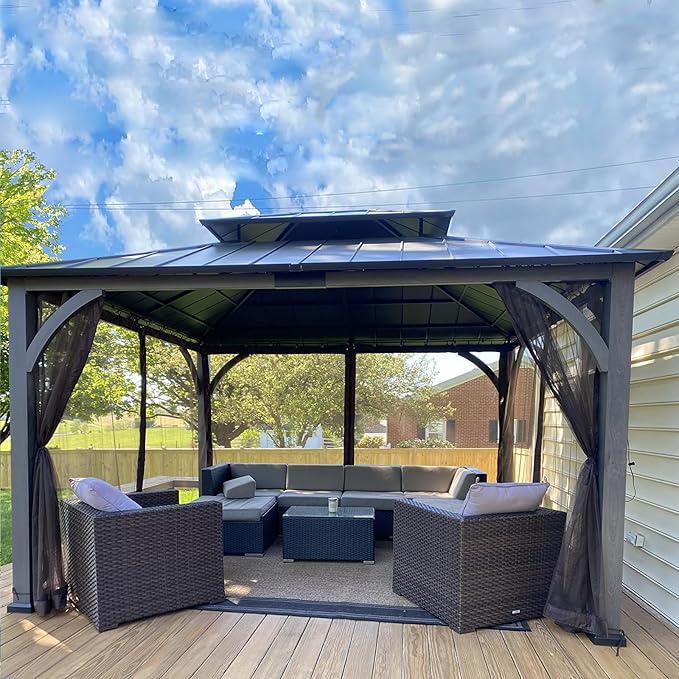 Gazebo Universal Replacement Mosquito Netting, 12' x 16' Outdoor Canopy Net Screen 4-Panel Sidewall Curtain, with Zippers, Easy to Install, Fit for Most Gazebo 12x16 Canopy, Black