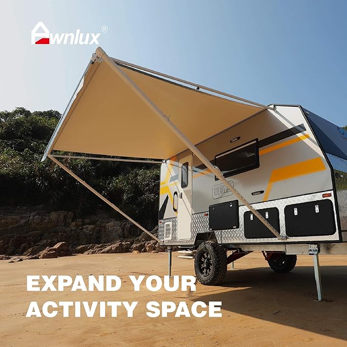 AWNLUX RV Awning Fabric Replacement Waterproof Vinyl Shade Screen for Awnings Camping Universal Fit Fabric Sun Shade UV Sun Blocker Canopy RV Awning Shade Shelter Gray Fade-11' (Fabric 10'2")