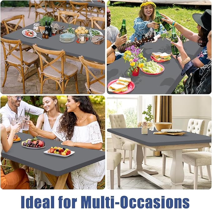 Spandex Picnic Table Cloth 2 Pack, Elastic Fitted Tablecloths for 5 Foot Rectangle Tables, Stretch Washable Patio Table Cover for Outdoor, Camping, Banquet and Parties (Grey, 30"x60")
