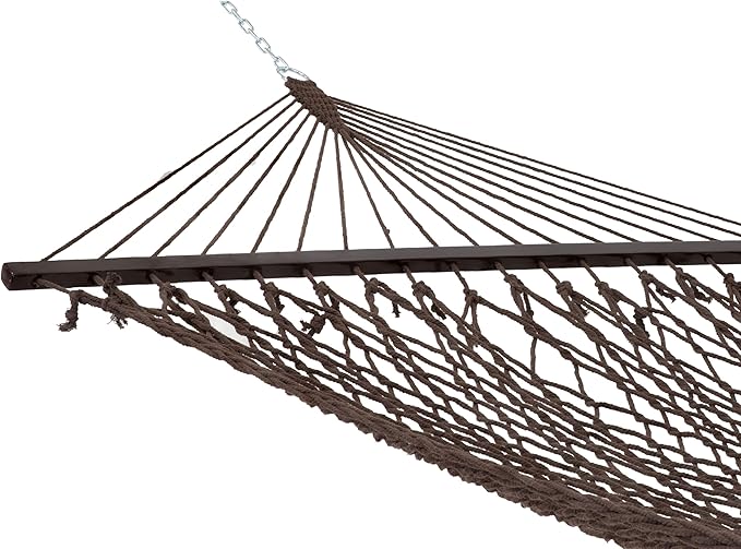 Sunnydaze Cotton Rope Hammock for Outside - 450-Pound Capacity Indoor or Outdoor Hammock with Spreader Bars - Brown