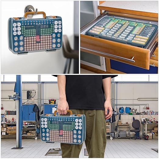 Battery Storage Organizer Case Holder Box with Tester, Double-Sided Batteries Fits for 269 Caddy Container AA AAA AAAA 3A 4A 9V C D Lithium 23A 4LR44 CR123A CR1632 CR2032 - Green