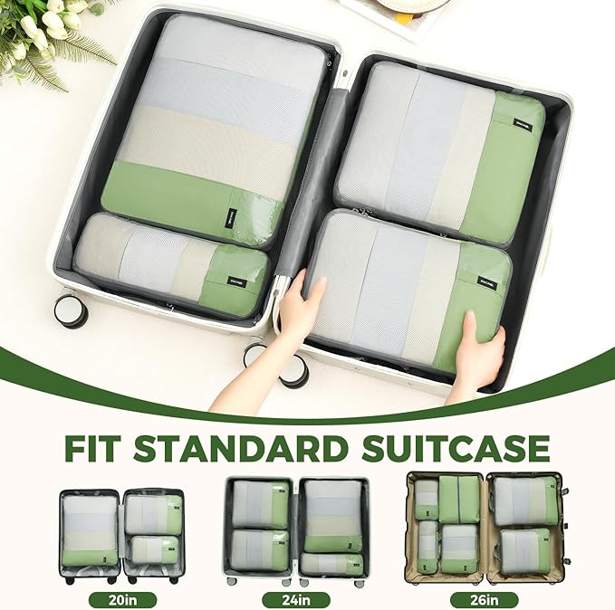 BAGAIL 6 Set/4 Set Lightweight Compression Packing Cubes for Travel, Anti-Tearing Expandable Organizer Bags for Suitcase