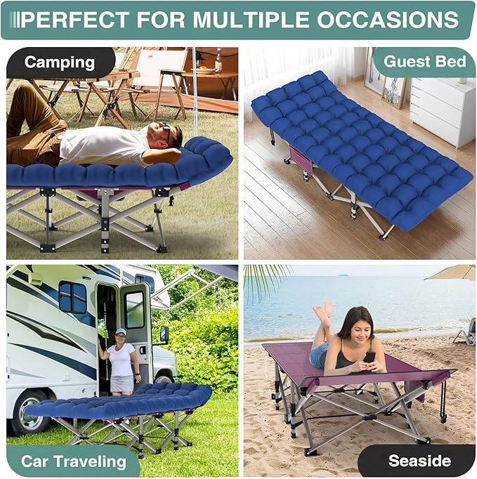 ZENPETIO 28In Folding Camping Cot for Adult, Portable Sleeping Cots with Mattress, Heavy Duty Outdoor Bed with Carry Bag for Home, Office, Camp, Travel, Vacation(Max Loading 500lbs)