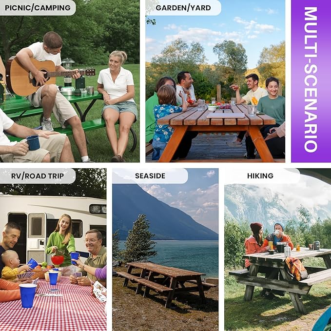 8Ft Fitted Elastic Picnic Table Cover with Bench Covers Vinyl Reusable Boho Large Waterproof Stain Resistant Camping Tablecloths Holiday Festival Decor for Camp Outdoors Parties Trips Garden