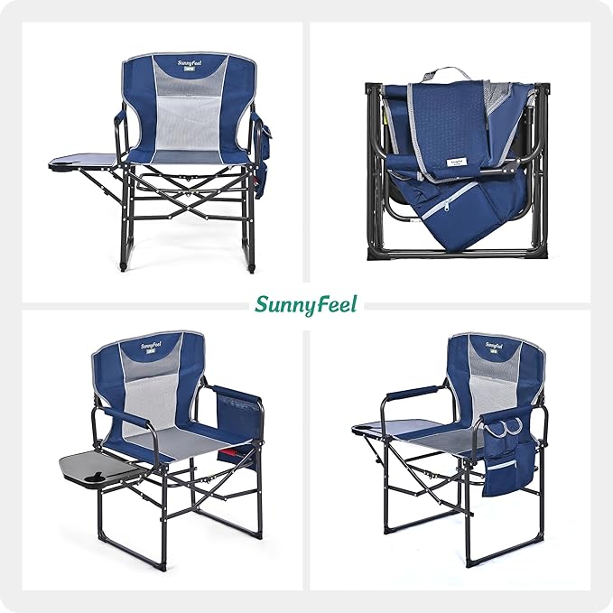 SUNNYFEEL Camping Directors Chair, Heavy Duty,Oversized Portable Folding Chair with Side Table, Pocket for Beach, Fishing,Trip,Picnic,Lawn,Concert Outdoor Foldable Camp Chairs