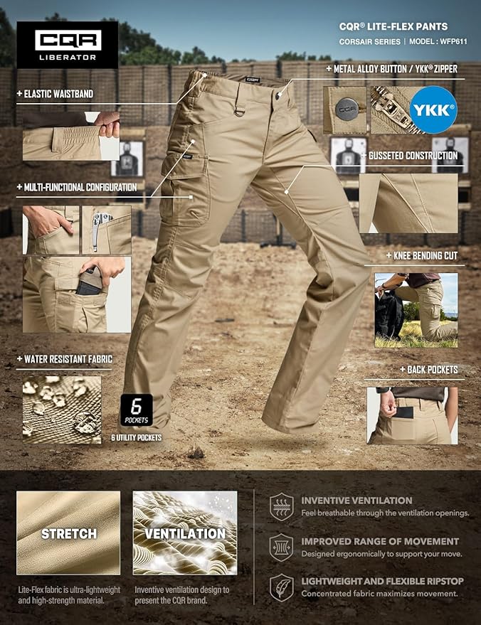 CQR Women's Flex Stretch Tactical Pants, Water Resistant Ripstop Cargo Work Pants with Pockets for Outdoor & Hiking