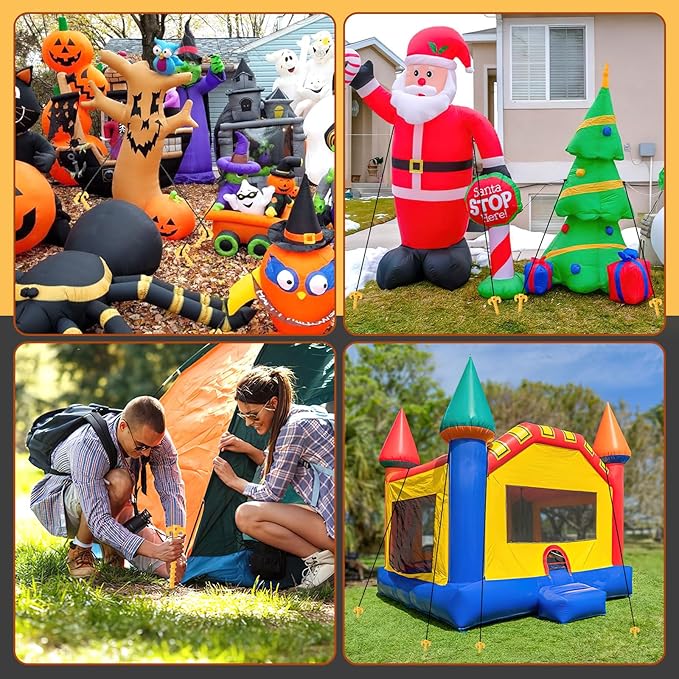 AUGSUN 16 Pack Plastic Tent Stakes Heavy Duty, Yellow Sand Stakes for Beach 7.5 Inch Screw in Tent Stakes Spiral Ground Anchors Tent Pegs Canopy Stakes for Inflatables Outdoor Camping Hiking Garden