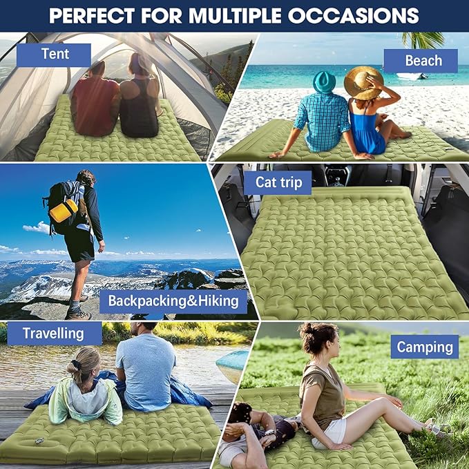 Sleeping Pad for Camping - Ultralight Camping Mattress with Pillow, Built-in Foot Pump, Compact Inflatable Portable Mat for Backpacking, Hiking, Car Traveling, Beach, Tent