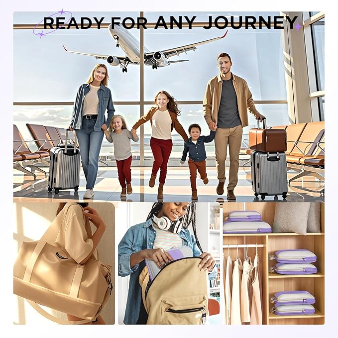 10 Set Compression Packing Cubes for Travel Essentials,Compressible Expandable Packing Cubes for Suitcase,OlarHike Luggage Organizer Bags for Travel,Handy Helper for Organizing Clothes(Light Purple)