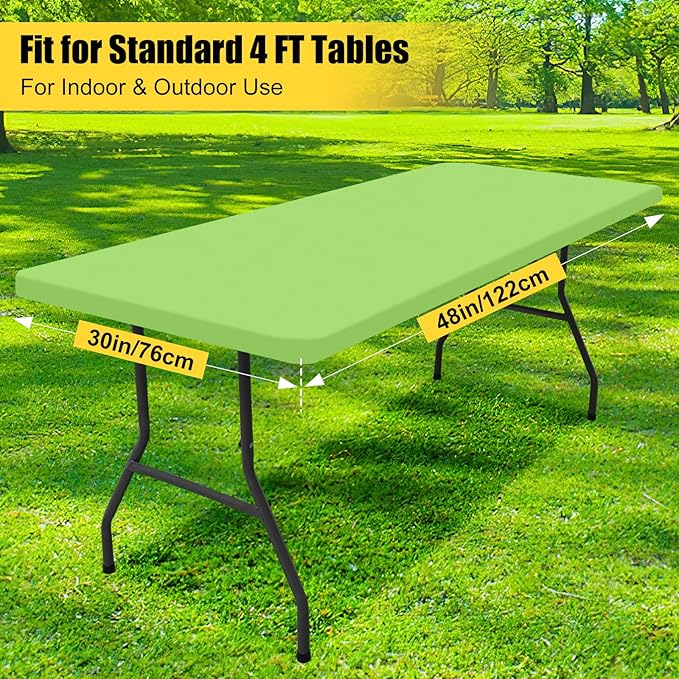 Smiry 2 Pack Rectangle Picnic Table Cloth, Waterproof Elastic Fitted Tablecloths, Washable Polyester Rectangular Patio Table Cover for Camping, Indoor and Outdoor (Lime Green, 30"x48")