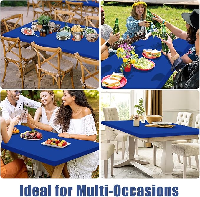 Spandex Picnic Table Cloth 2 Pack, Elastic Fitted Tablecloths for 8 Foot Rectangle Tables, Stretch Washable Patio Table Cover for Outdoor, Camping, Banquet and Parties (Blue, 30"x96")