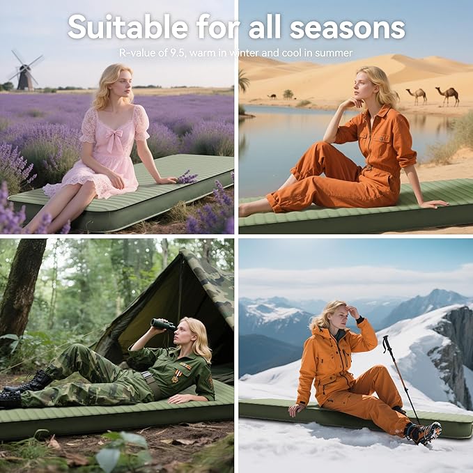 Camping Sleeping Pad, 4" Ultra-Thick Memory Foam Camping Mat with Built-in Electric Pump, 9.5 R-Value Insulated Self Inflating Air Mattress Sleeping Pads for Car Travel Tent Essentials