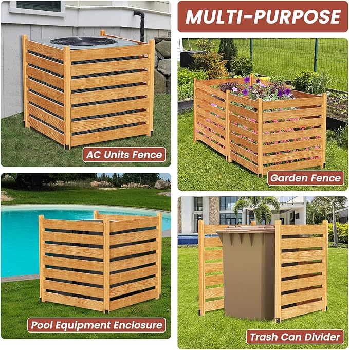 LILYPELLE 48in W x 36in H Air Conditioner Fence, 3 Panels Outdoor Wood Fence Privacy Screen with Planter Box, Outside Trash Can Pool Equipment Enclosure Panels Decorative Fences