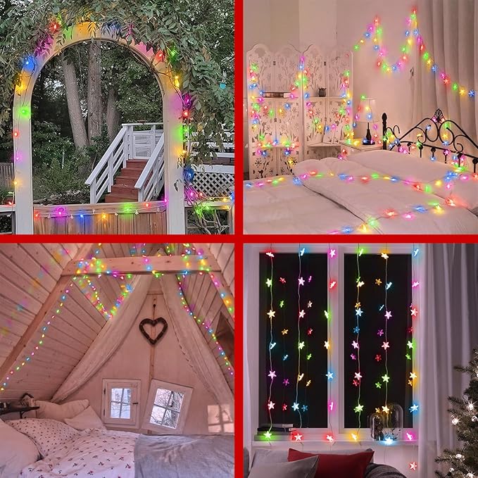 120 LED 40FT Star String Lights, 8 Modes Plug in Christmas Lights with Timer & Memory, Indoor Outdoor Christmas Twinkle Lights for Birthday Party Bedroom Wedding Home Classroom Decor Multicolor