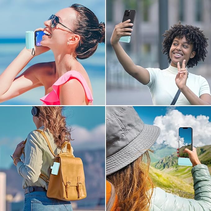 Mini Portable Charger Power Bank for iPhone with Built-in Type-C Cable,5200mAh PD Fast Charging Battery Pack,Compact Phone Charger for iPhone 16/15/14/13/12/11/X/8/7/6,Green