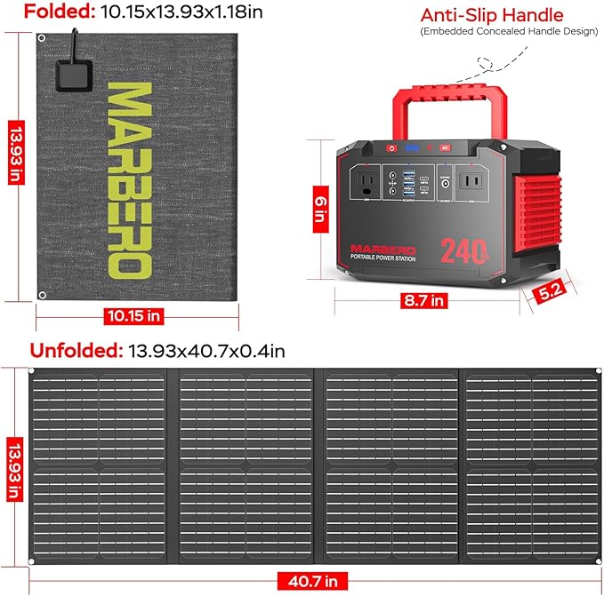 MARBERO Solar Generator 240Wh 300W Portable Power Station with Solar Panel 60W Included Backup Lithium Battery with AC Outlets for Camping Home Outdoor Emergency Hiking Travel