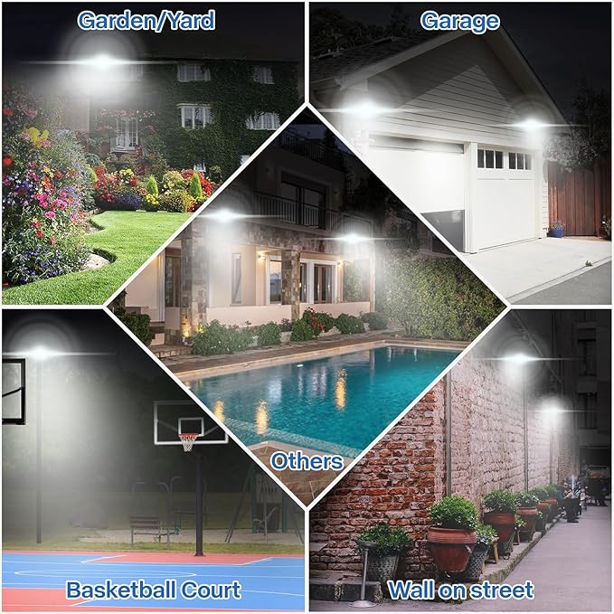 2 Pack Outdoor Flood Light, 10000LM Super Bright LED Work Light with 5.9FT Plug, IP65 Waterproof 6000K Daylight White LED Flood Light with 180°Adjustable Bracket for Garage, Yard
