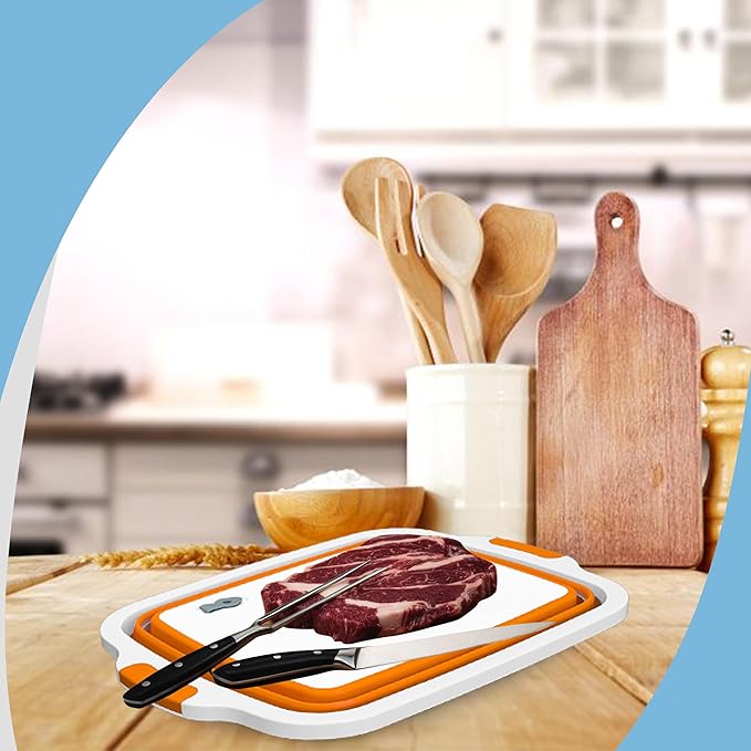 BBQ Prep Tub, 16L Multifunctional Camping Cutting Board with lid, Meat Prep Tub for Meal Prep Marinating Food, Marinating Container with Lid, Collapsible Food Storage Containers