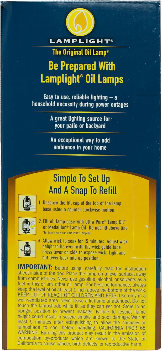 Lamplight Large Paraffin Oil Indoor Lamp, Hurricane Lamp, Emergency Kit, 52664 Farmer’s Lantern Indoor Oil Lamp, Black, Original