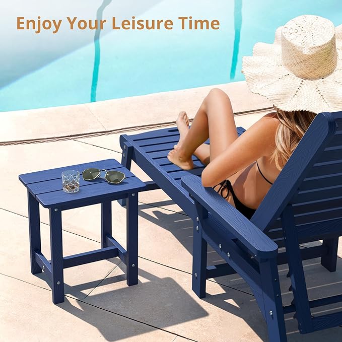 LUE BONA Outdoor Side Table Set of 2, HDPS Small Outdoor Table, Adirondack Side Table, Outside End Table for Patio, Porch, Deck, Pool, Weather Resistant/Easy Maintenance/Indoor or Outdoor Use, Navy