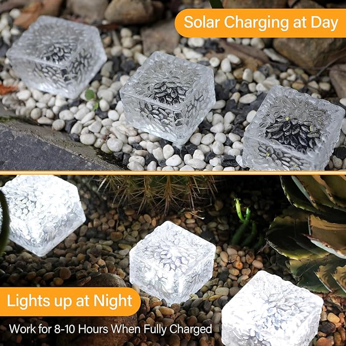 Solar Brick Lights Outdoor Waterproof Patio Brick Lights Garden Decor for Outside 3 Packs for Patio,Yard,Walkway,Pathway Decor