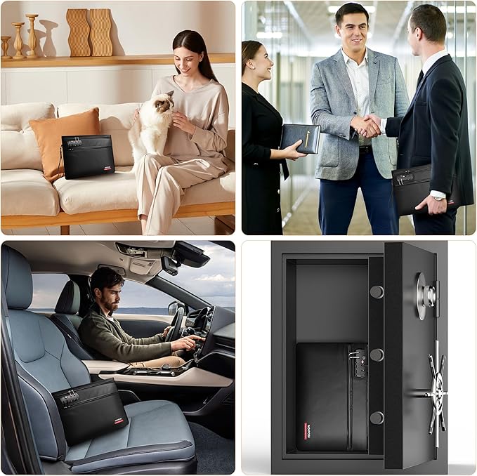 Noiposi 6400℉ Fireproof Document Bag with Lock,Dual-Zip Compartments Fireproof Money Bag for Cash and Documents,12 Layers Heat Insulated Fireproof Bag with Zipper,Protects Important Papers,Valuables