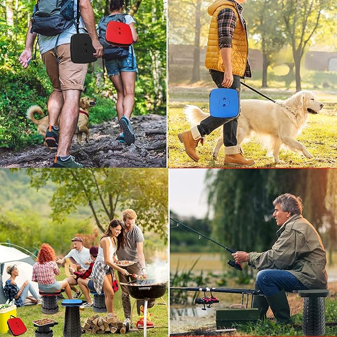 Collapsible Camping Stool with Seat Cushion & Nylon Bag, Square Portable Telescopic Stool, Lightweight Sturdy Foldable Stool for Camp Fishing Picnic, Max Load 550 lb