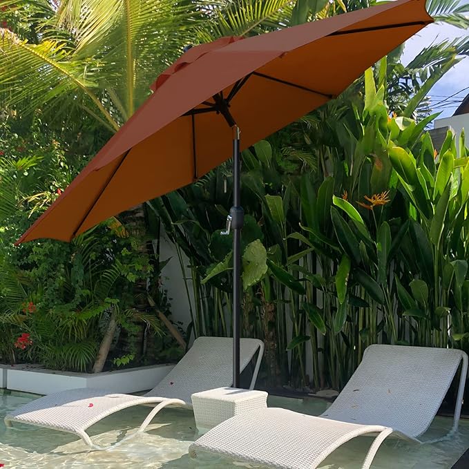 Sunnyglade 9' Patio Umbrella Outdoor Table Umbrella with 8 Sturdy Ribs(Brown)