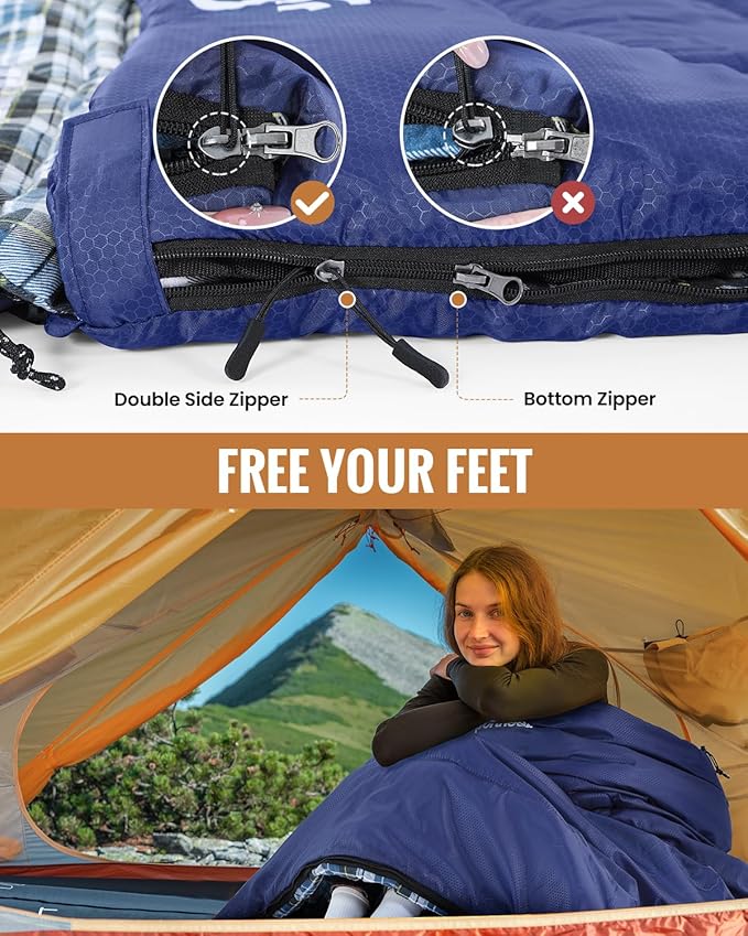 Sportneer Sleeping Bags for Adults, 0 Degree Sleeping Bag XL Flannel Winter Cold Weather Sleeping Bag with Detachable Hood Compression Sack for Camping, Backpacking, Hiking