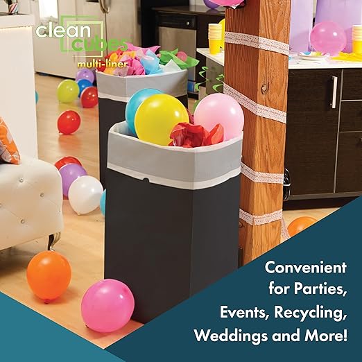 30 Gallon Multi-Liner Disposable Trash Cans (3-Pack) with Fitted Trash Bags - Reusable Garbage and Recycling Bins for Parties, Events, and More (Black- 17" Height x 14" Width x 30" Depth)