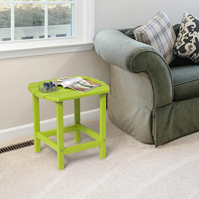 TORVA Patio Adirondack Side Table, Outdoor End Tables All-Weather Resistant HDPE Humidity-Proof Long Time Use for Deck, Lawn,Garden, Porch, Backyard End Table(Lemon Green Color-1 Tier)