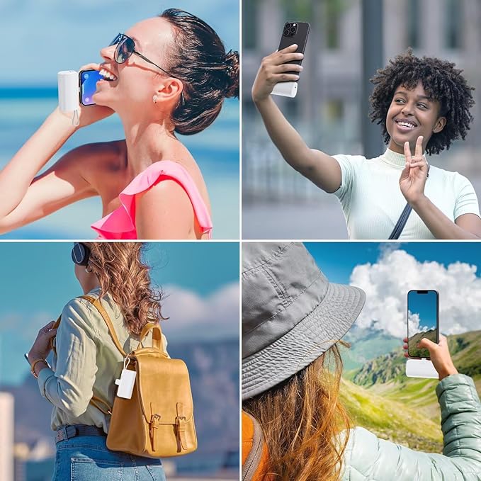 Mini Portable Charger for iPhone with Built-in Type-C Cable, 5200mAh Ultra-Compact Power Bank, PD 20W Fast Charging Battery Pack Phone Charger for iPhone 16/15/14/13, Samsung, Google, Android (White)