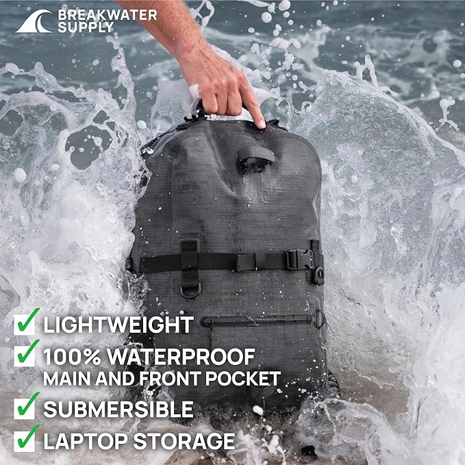 Breakwater Supply™ Waterproof IP68 Submersible Backpack with Airtight Zippers | Laptop Travel Outdoors | Fogland 25L 20L 15L