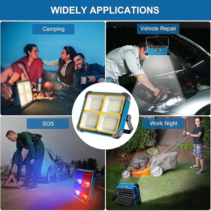 100W Rechargeable LED Solar Work Light, 10000LM Magnetic Worklight with 5 Modes Stepless Brightness Job Site Lighting, Waterproof Portable Outdoor Working Light for Car Repairing, Garage Workshop