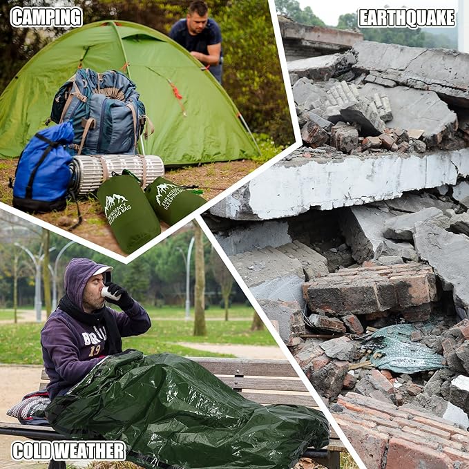 Oudain 6 Pcs XL Emergency Sleeping Bag 94.5" x 49.2" Waterproof Survival Sleeping Bag with Whistle Carabiner Portable Thermal Bivy Sack Emergency Blankets for Camping Hiking Outdoor