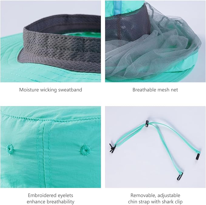 BASSDASH UPF 50+ Mosquito Sun Hat with Hidden Head Net and Neck Flap for Men Women Outdoor Fishing Hiking Camping FH16
