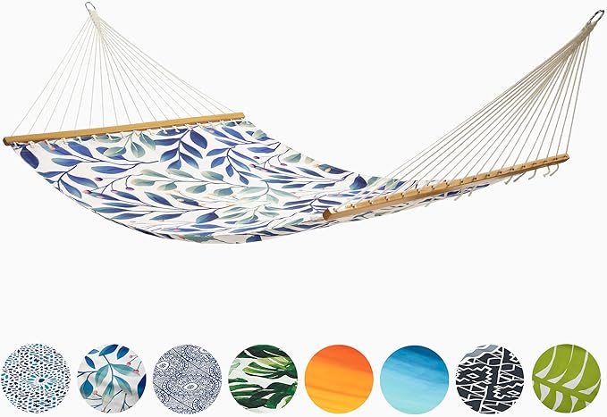 Fab Habitat Botanical Floral Recycled Polyester Hammock - Rainforest - White Multi - Indoor/Outdoor, Quick Dry, 2 Person 460 lbs Capacity - Patio, Poolside, Backyard - 12-14 ft Adjustable