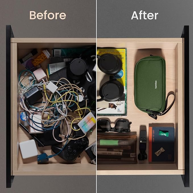 tomtoc Electronic Organizer Travel Case, Water Resistant Dual Compartment Tech Pouch Cable Organization Storage Bag for Charger, Cord, Phone, Hard Drive, Power Bank, Accessories Travel Essentials