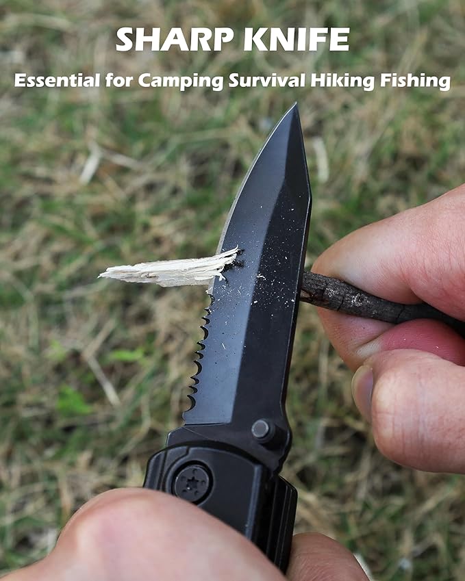 Rush Deer Pocket Knife - Folding EDC Multitool for Men, Small and Versatile Camping, Fishing, and Hiking Accessories Set (Matte Black)