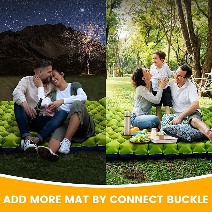 Double Sleeping Pad, Ultralight 4in Extra-Thick for 2 Person with Built-in Pillow & Foot Pump Sleep Mat, Compact Inflatable Camping Mat for Backpacking Hiking Travel Tent Camp Gear Gifts
