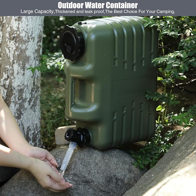 RedSwing 4 Gallon/15L Thickened Water Jug, Camping Water Container, Truly No Leakage Water Storage with Spigot, Large Military Water Tank,BPA Free Portable Overlanding Gear for Outdoors,Hiking,Green