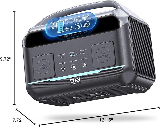 Portable Power Station 600W (1200W Surge), 576Wh (180,000mAh) Solar Generator, LFP Battery 1Hour Fast Charging, 100W USB-C Output, Power Bank for Home & Emergency Backup, RVs, CPAP (Solar Optional)