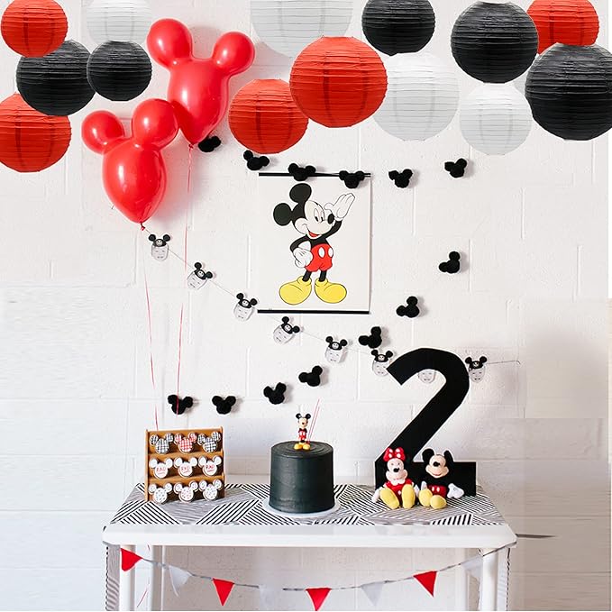 Paper Lanterns Party Decorations Red Black - Hanging Paper Lanterns Indoor Outdoor - Minnie Mouse Ladybug Theme Birthday Baby Shower Graduation Wedding BBQ Party Supplies, 15pcs