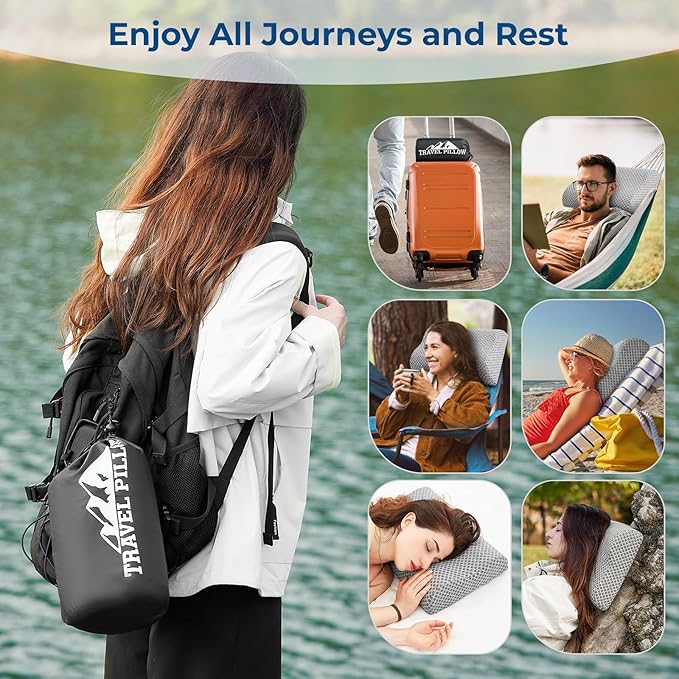 Travel Pillow Memory Foam Pillows, Ergonomic Wave Cervical Neck Pillow for Neck Pain Relief, Compressible Medium Firm Side Sleeper Pillow, Ideal for Camping, Office, Home & Bed (Light Grey, S)