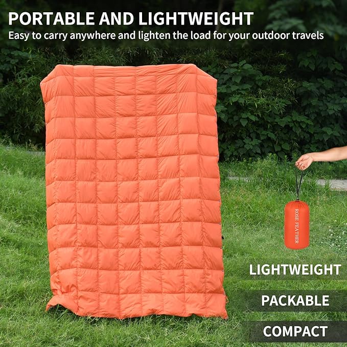 Down Camping Blanket, Muti-Use Outdoor Travel Blanket, Puffy Sleeping Bag Blanket, Waterproof Packable Backpacking Quilt for Camping, Travel, Airplane, Hiking, Picnic, 55''x79''