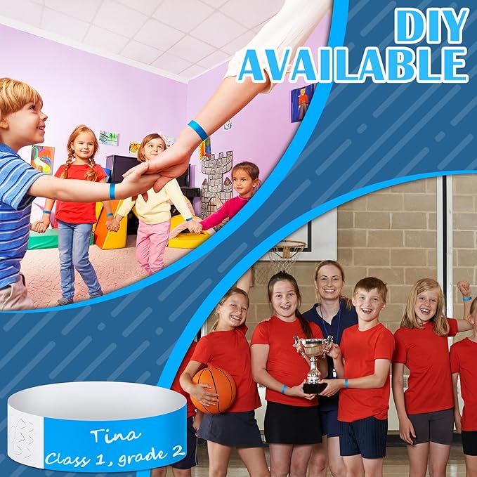 Tudomro 12000 Pcs Paper Wristbands for Events Arm Hand Lightweight Neon Colored Concert Party Wristbands Adhesive Paper Bracelets Waterproof(Blue)