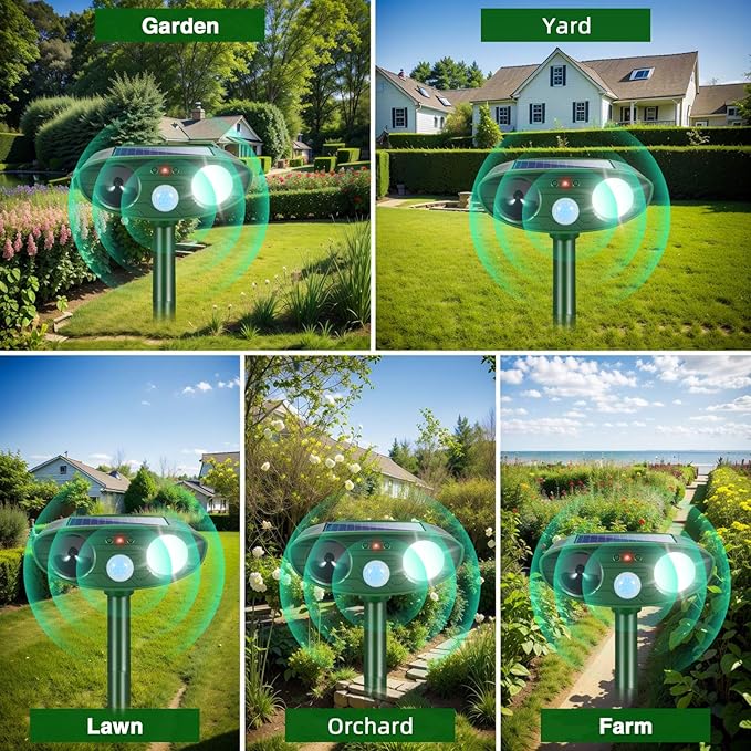 2Pack Solar Ultrasonic Animal Repellent Outdoor Deer Repellent Devices with Motion Detection&Flash Light Squirrel Rabbit Dog Cat Deterrent,Keep Rodent Chipmunk Raccoon Away for Yard Garden Lawn